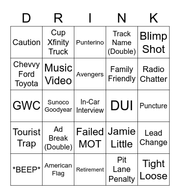 NASCAR Bingo Card