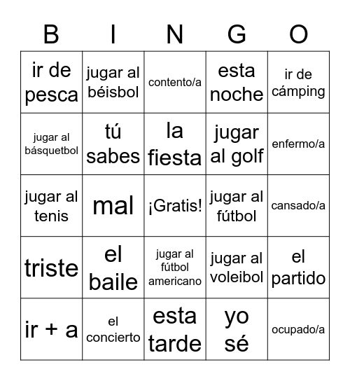 Vocab Pg. 266 Bingo Card