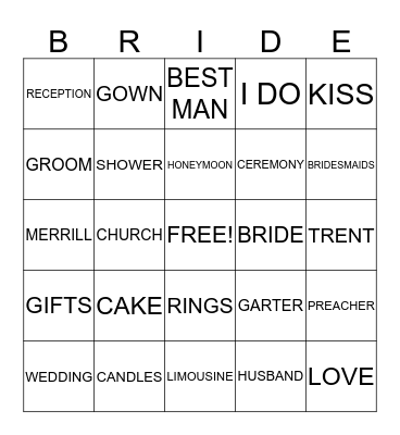 BRIDAL SHOWER BINGO Card