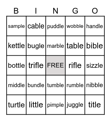 consonant +le Bingo Card