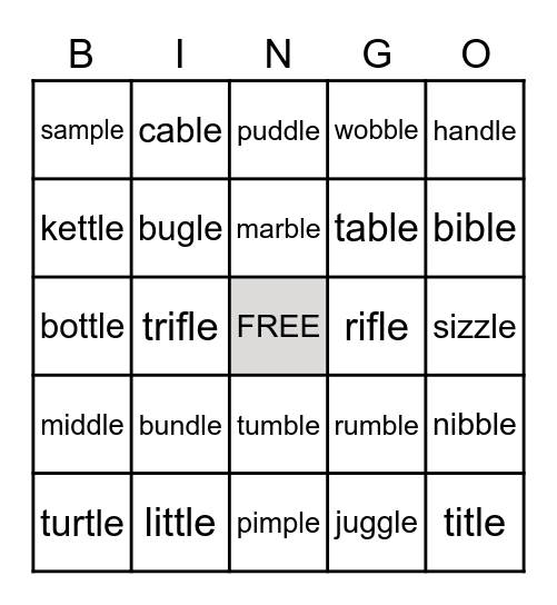 consonant +le Bingo Card