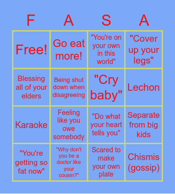 Family Bingo Card