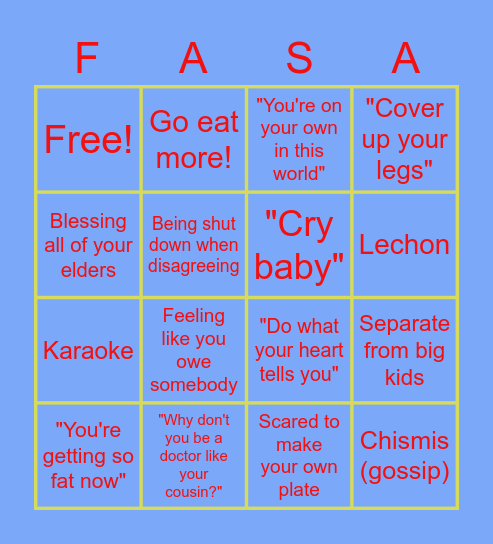 Family Bingo Card