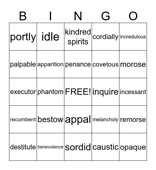 A Christmas Carol Bingo Card