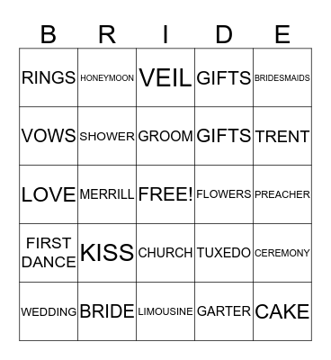 BRIDAL SHOWER BINGO Card