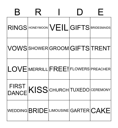 BRIDAL SHOWER BINGO Card