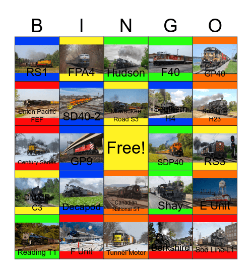 Railways in Pennsylvania, Ohio, Illinois and Minnesota Bingo Card