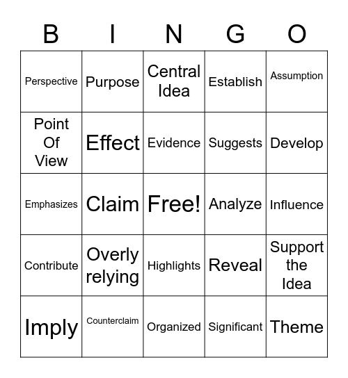 Ohio State Testing LIngo Bingo Card