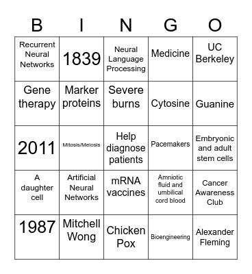Bioengineering Bingo Card