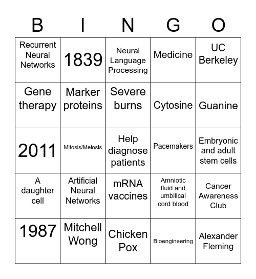 Bioengineering Bingo Card