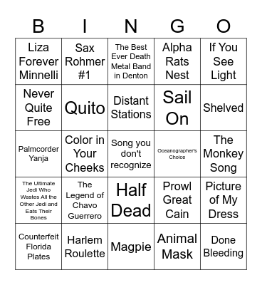 Setlist Bingo Card
