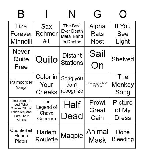 Setlist Bingo Card