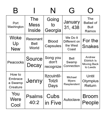 Setlist Bingo Card