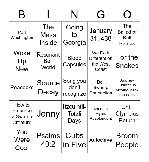 Setlist Bingo Card