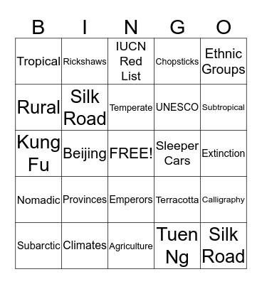 China Bingo Card