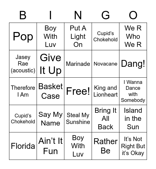 Musical BINGO Card