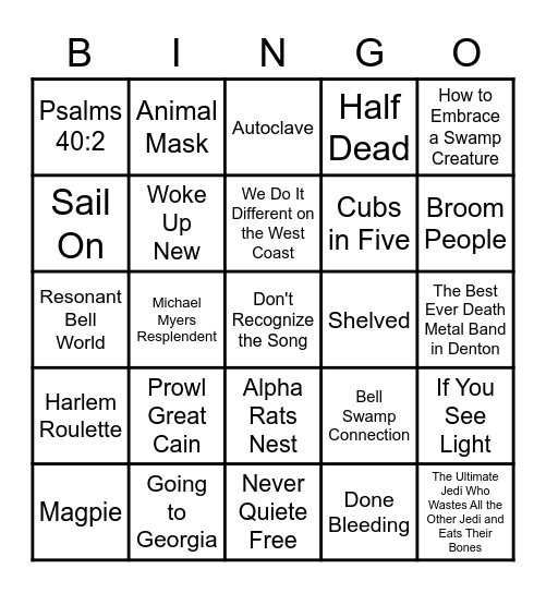Setlist Bingo Card