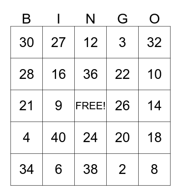 2, 3 & 4 Time Tables! Bingo Card