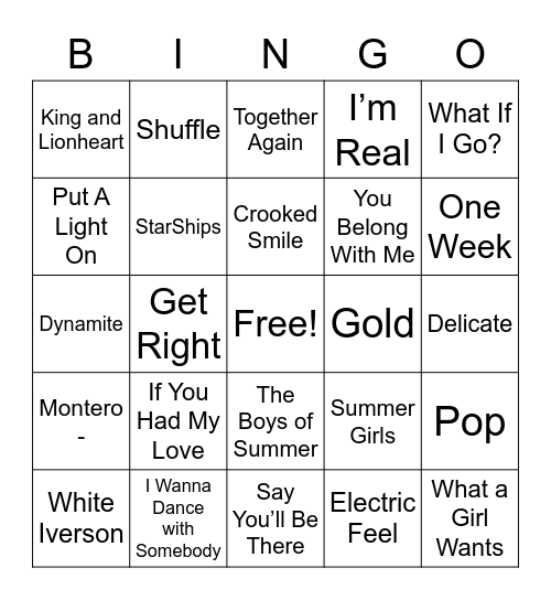 Musical BINGO Card