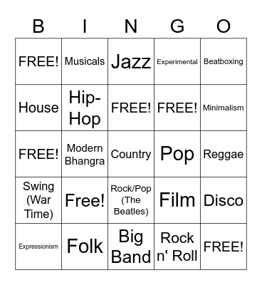 20th Century Music Bingo Card