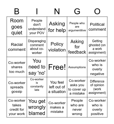 Uncomfortable Situation Bingo Card