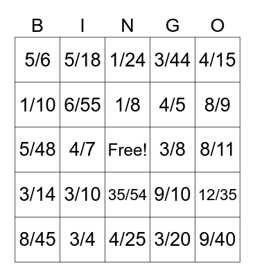 Multiplying Fractions BINGO Card