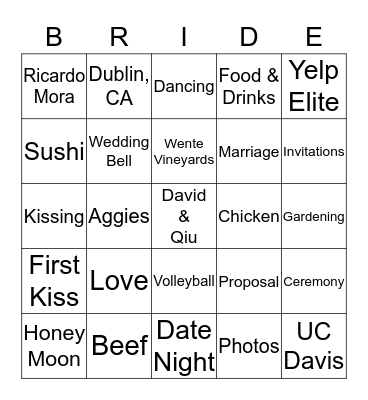 David & Qiu's Wedding Shower Bingo Card