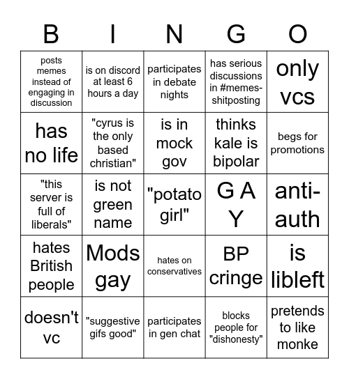 BP bingo card Bingo Card