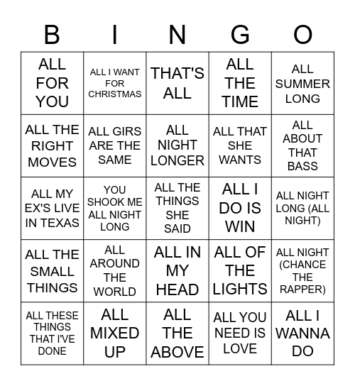 ALL Bingo Card