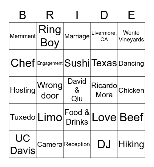 David & Qiu's Wedding Shower Bingo Card