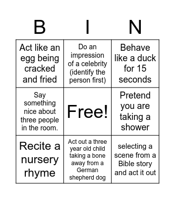 Action Bingo Card