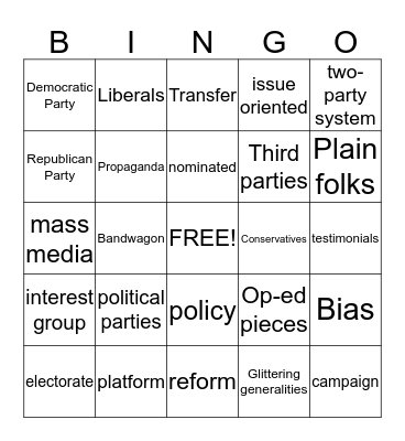 POLITICAL PROCESS BINGO Card