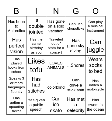 Find Someone Who... Bingo Card