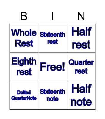 Music Value Bingo Card