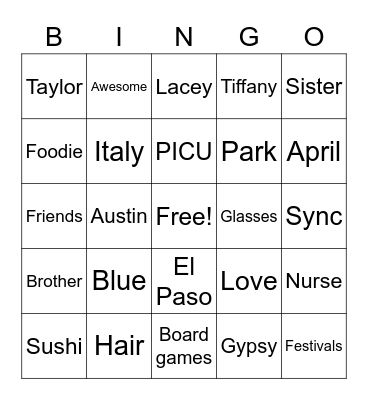 Andrea's Birthday Bingo Card