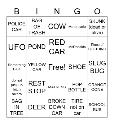 Road Trip Bingo Card