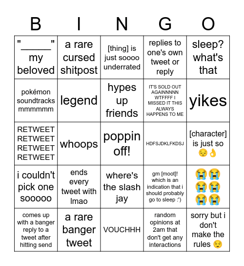 soriphee tweet patterns Bingo Card