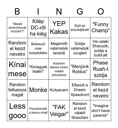 Bandi Bingo Card