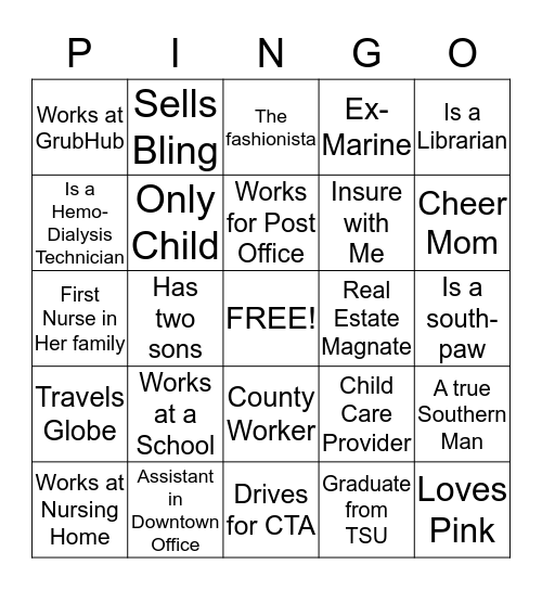 Punkin's Meet-N-Greet BINGO  "PINGO" Bingo Card