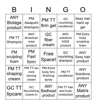 PRODUCT BINGO Card
