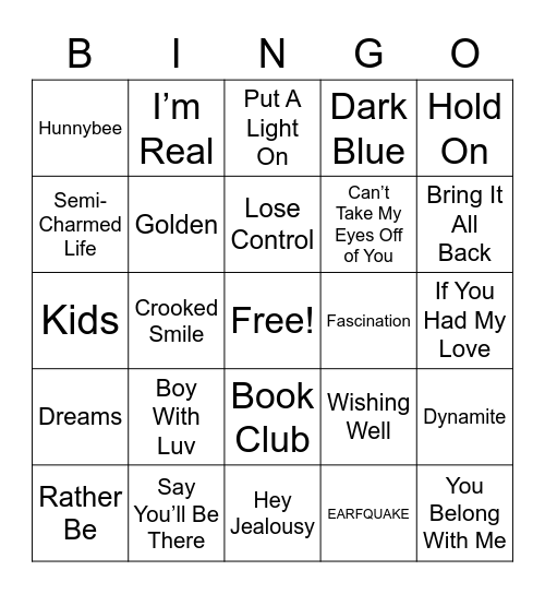 Musical Bingo Card