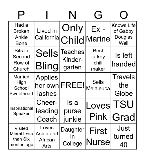 Punkin's Meet and Greet Bingo  "PINGO" Bingo Card