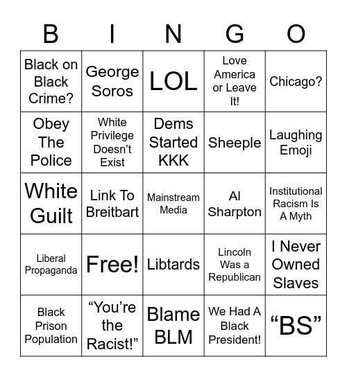 Talking About Racism With Racists Bingo Card