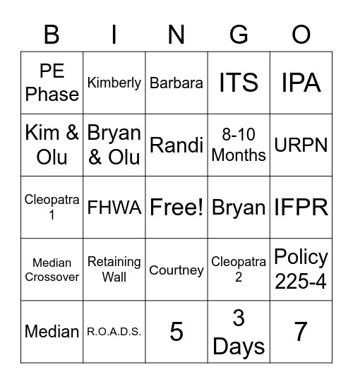 D1 Team Development BINGO Card