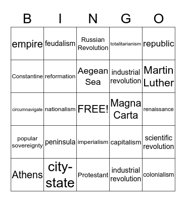 EUROPE VOCABULARY Bingo Card