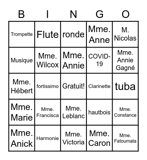 Prélude Bingo Card