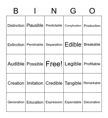 Word Study Bingo Card