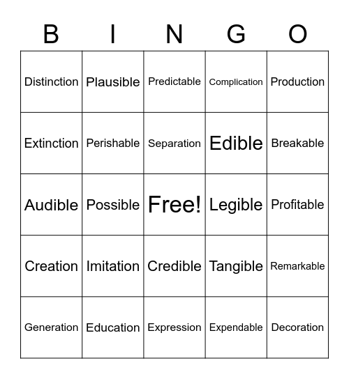 Word Study Bingo Card