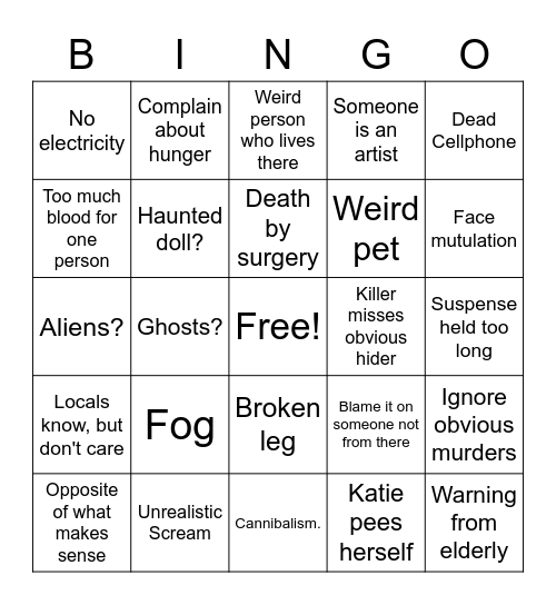 Horror Bingo Card