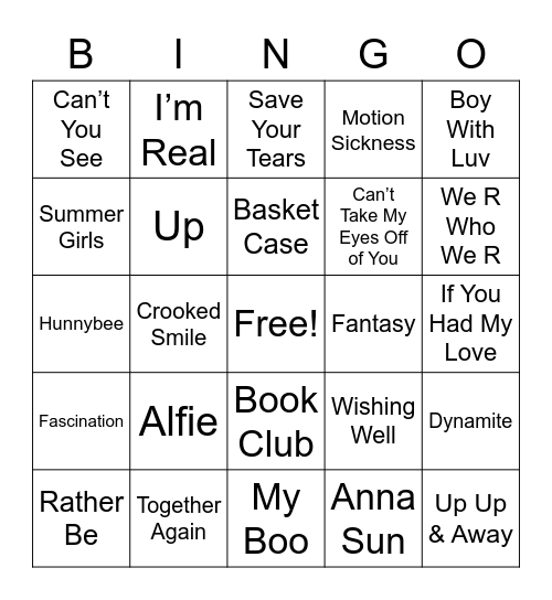 Musical Bingo Card